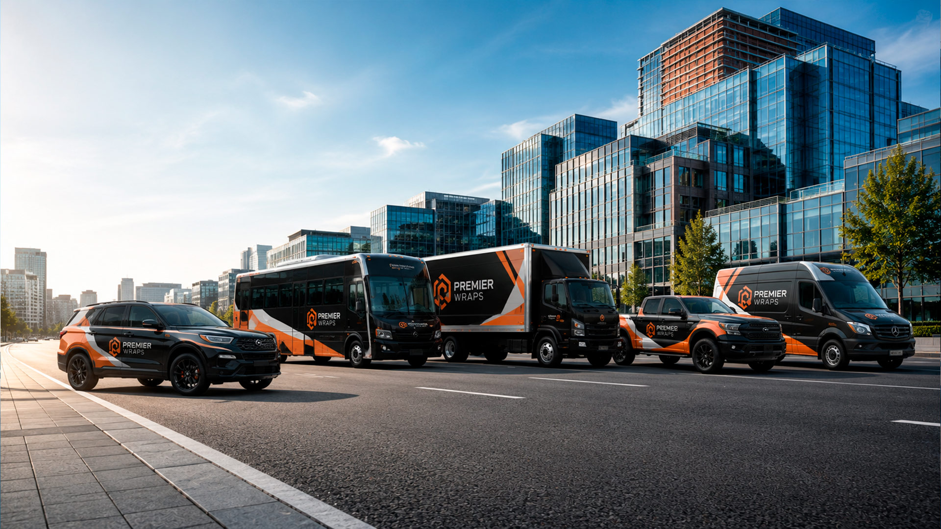 Professional Commercial Vehicles wrapped with custom branding by MSC Branding Services driving through Boston to increase business visibility and mobile advertising.